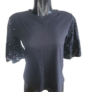 Banana Republic Black Eyelet Cropped Sleeve Top S